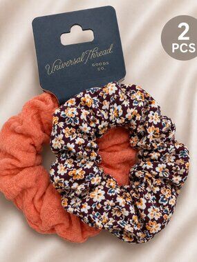 Universal Thread Coral & Floral Fabric Scrunchie Set - NWT 2 Pack